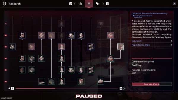 The research tree with a blueprint detail panel open