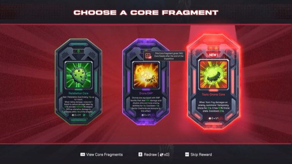 The Choose a Core Fragment screen offering three cores